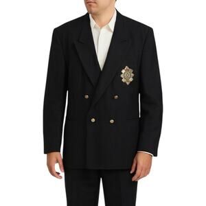 Oscar De‎ La Renta Men's Size 44S Black Sport Coat Embroidered Black Watch Crest